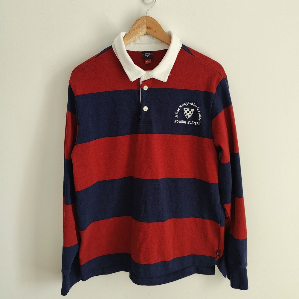 Rowing Blazers Rugby Shirt Long Sleeve Polo Striped Heavyweight Cotton Size L